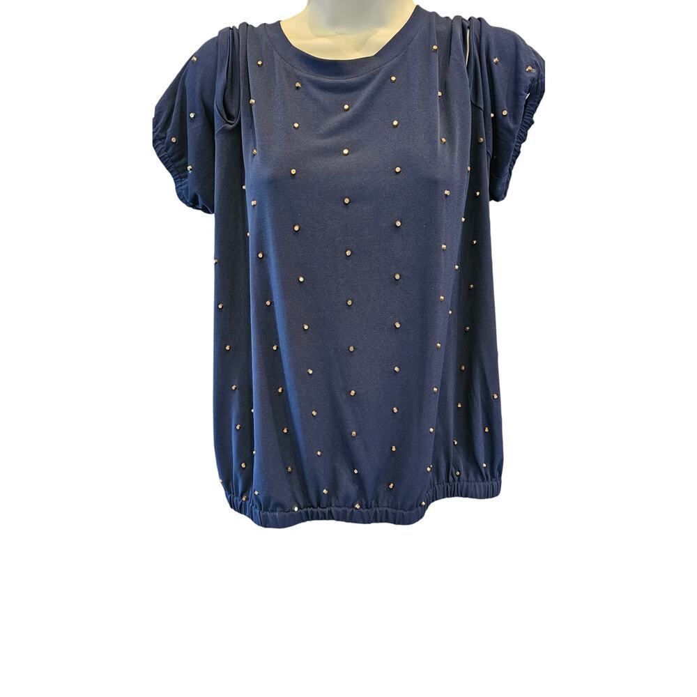 NWT Michael Kors Studded Cold-Shoulder XL Midnight Blue Pullover career casual